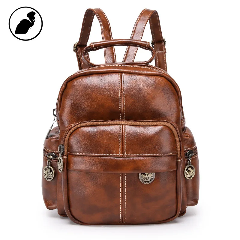 ETONWEAG Famous Brands Leather Schoolbag Backpack Brown Vintage School