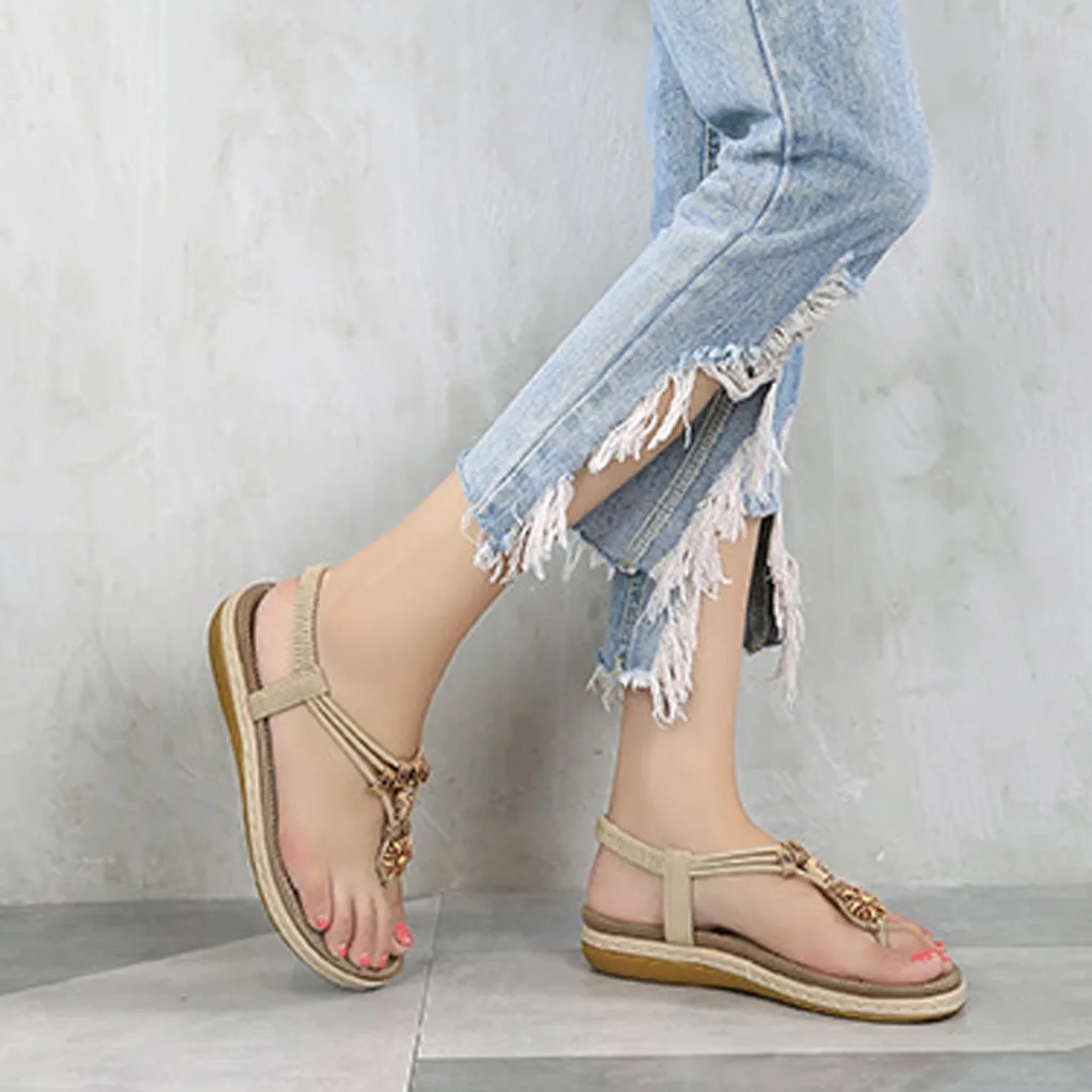 

Women's Sandals 2019 Fashion Summer Sandals Round Head Casual Beach Slippers Shoes Roman Sandalias chaussures femme