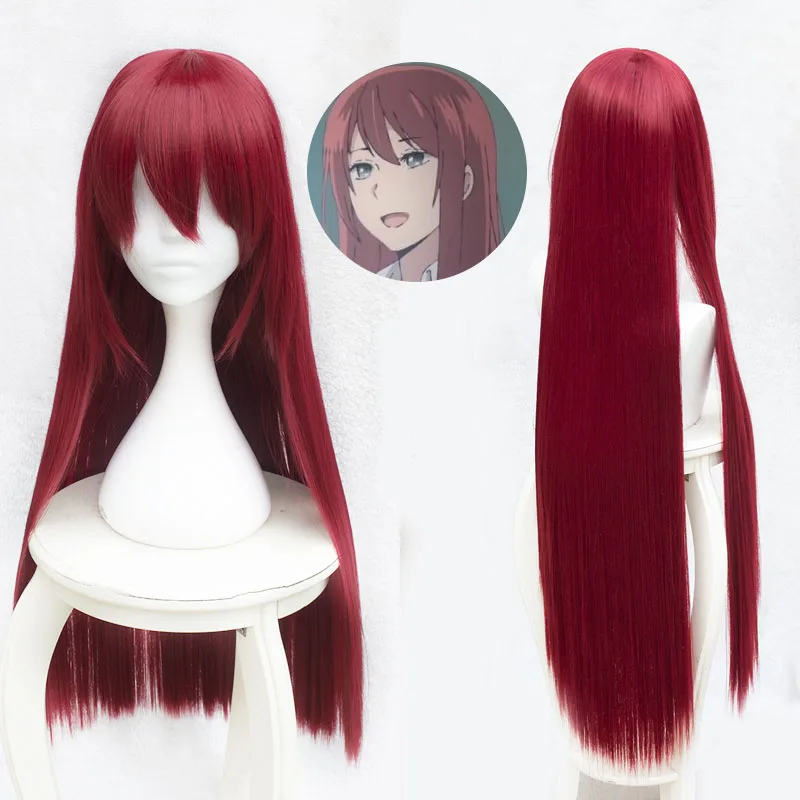 Steins Gate Makise Kurisu Кристина помощник красный прямой длинный парик косплей 80 см костюм