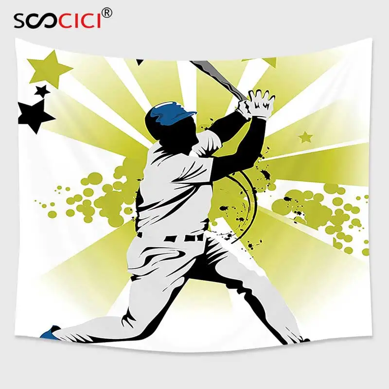 Cutom Tapestry Wall Hanging Sports Decor Pitcher Hits the Ball Fast Stars All Over Bat Speed Strong Game Motion Team Graphic | Дом и сад