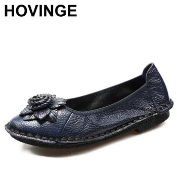 

HOVINGE New Arrival Solid Flowers Handmade Women Shoes Genuine Leather Spring Women Flats Shoes Casual Loafers Ballet Flats Shoe