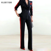 Женский брючный костюм, комбинированный Блейзер, пальто и широкие брюки, Женский комплект 2 шт., длинный рукав, тонкий, деловой, офисный костюм, брюки