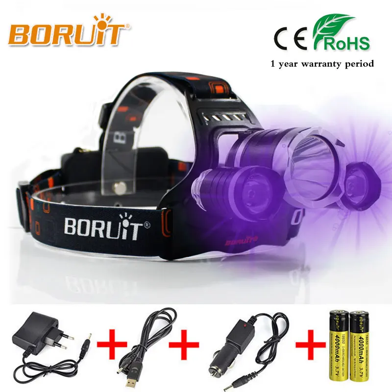 BORUIT UV 5000Lm T6 LED Headlight 3 Modes High Power Headlamp Purple