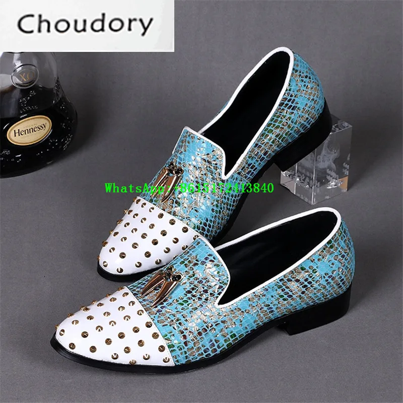 

Choudory Mixed Colors Men Casual Shoes Pointed Toe Breathable Med Heels Comfortable Fashion Designer Metal Decoration Shoes Men