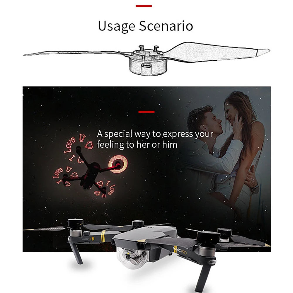 

1Pair LED Light Flash Word Propellers CW/CCW Programmable Rechargeable for DJI Mavic Pro Platinum RC Accessories