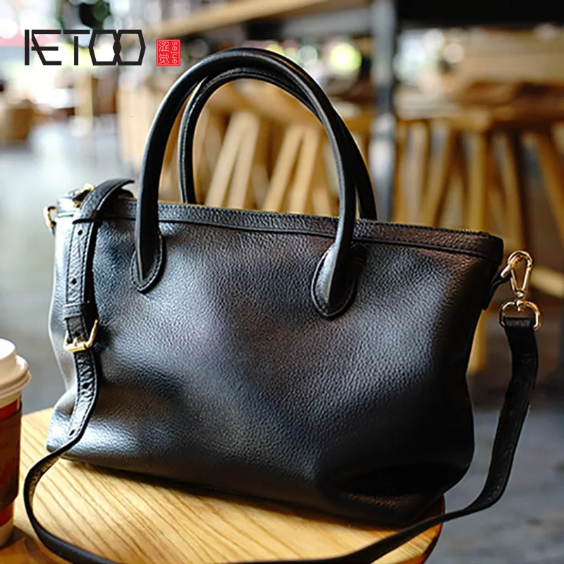 

AETOO Head soft cowhide simple practical large-capacity commuter dumpling shu, hundred portable shoulder bag