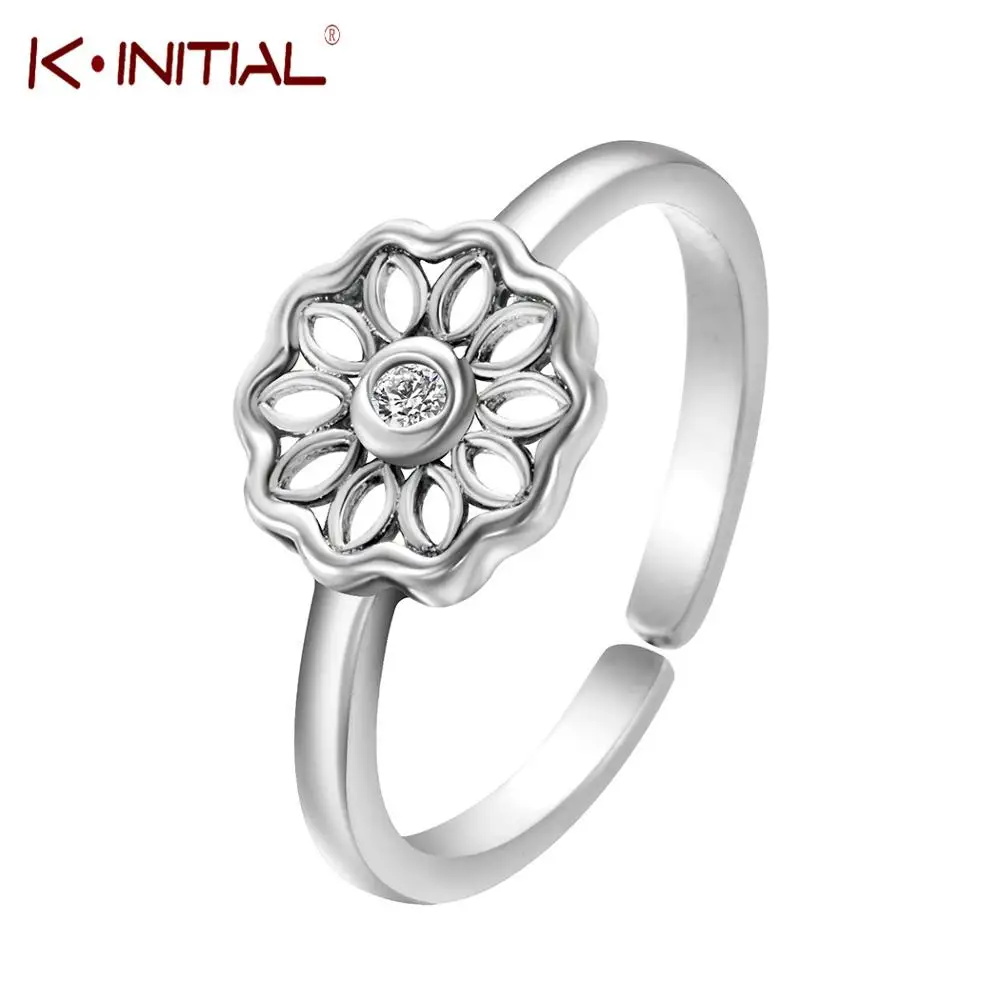 Cubic Zirconia Jewelry Wholesale Silver Color Cute Sunflower Crystal Wedding Ring for Women Gift Jewelry