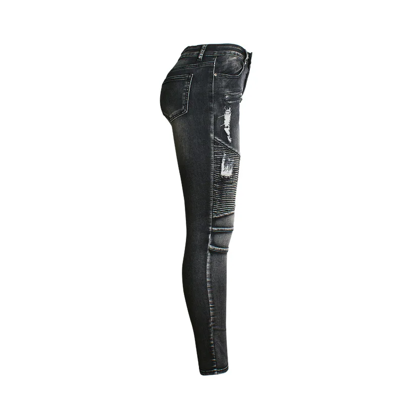 LOGAMI мотоциклетные байкерские джинсы с молнией женские стрейч джинсовые узкие штаны Motor Jeans для женский, черный
