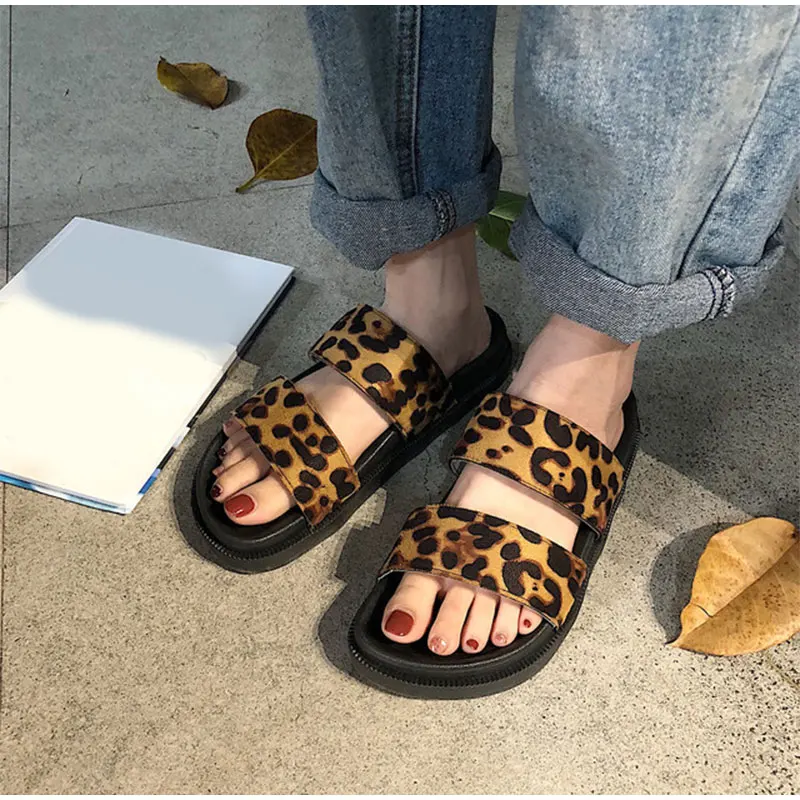 

Woman Summer Slippers Leopard Double Belt Soft Thick Bottom Female Casual Rome Beach Shoes Outside Footwear XWT1854