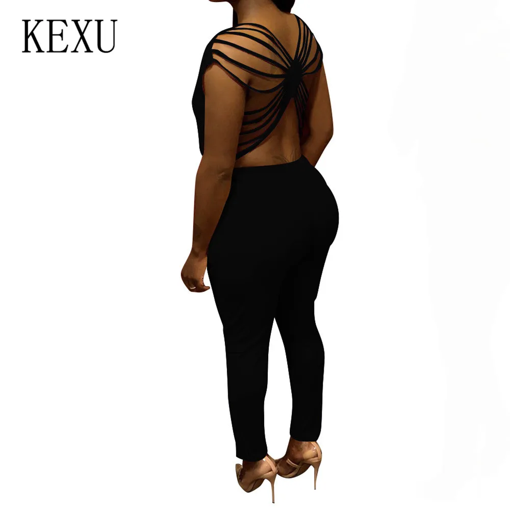 KEXU Women Long Romper Summer Blue Black Bodycon Jumpsuits Fashion Sexy Open Back Hollow Out Slim Playsuits Femme Plus Size XXL KEXU Women Long Romper Summer Blue Black Bodycon Jumpsuits Fashion Sexy Open Back Hollow Out Slim Playsuits Femme Plus Size XXL