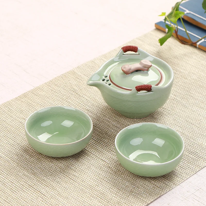 Дорожный чайный набор, керамический портативный чайный горшок, китайский фарфор кунг-фу, Gaiwan, чайные чашки, кружка для чайной церемонии, чайные наборы из Celadon - Цвет: 3