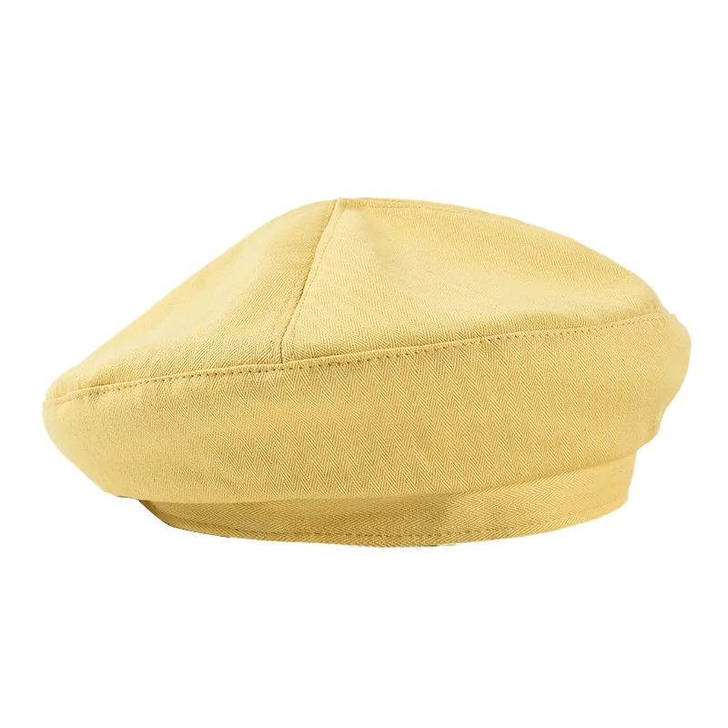 Весенний и осенний хлопковый женский берет, французская шапка, женский берет, Одноцветный Черный берет живописца, шапки - Цвет: yellow