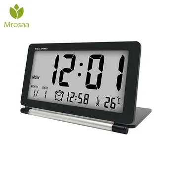 

Hot Electronic Alarm Clock Travel Clock Multifunction Silent LCD Digital Large Screen Folding Desk Clock Temperature Date Time