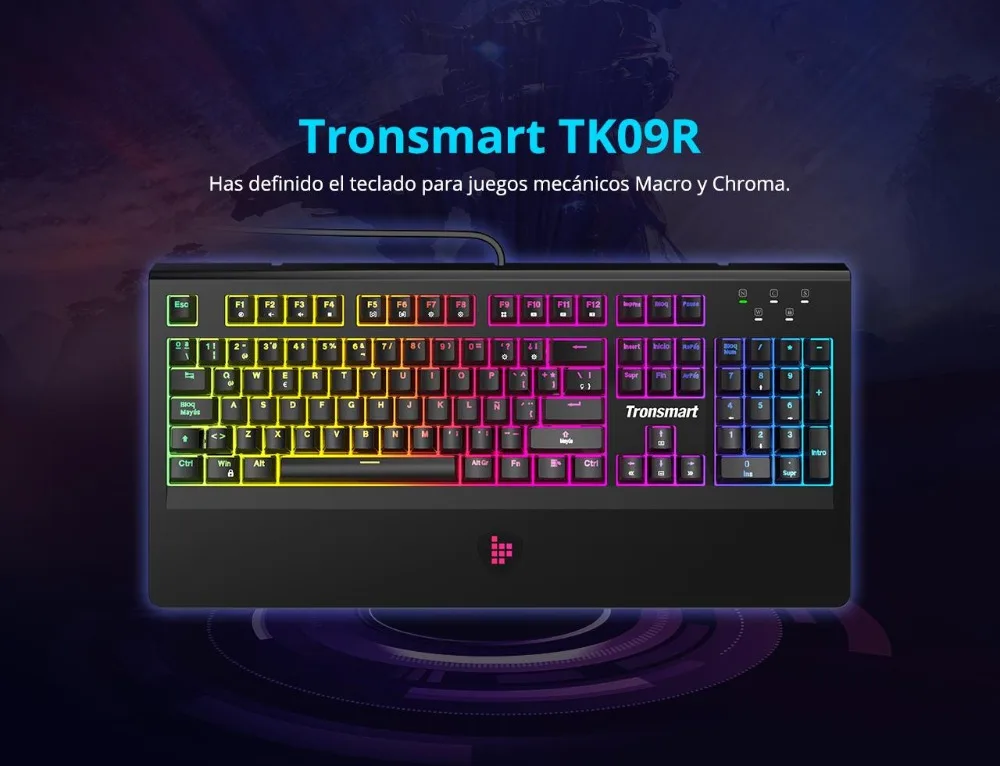 [ES сток] Механическая игровая клавиатура Tronsmart TK09R RGB с RGB подсветкой, макро, синие переключатели для геймеров-Испанская версия