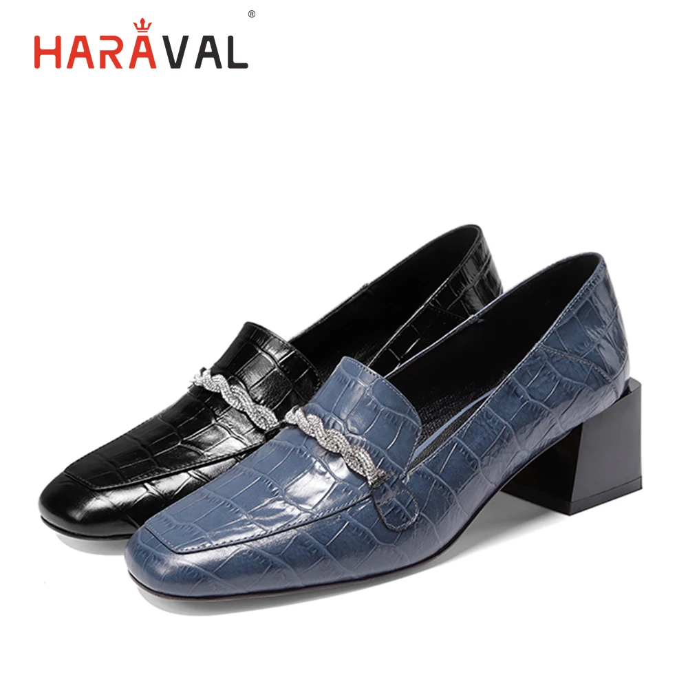 HARAVAL Spring and Autumn Women's thick with single shoes leather non-slip square head high heels fashion ladies dress shoesD113