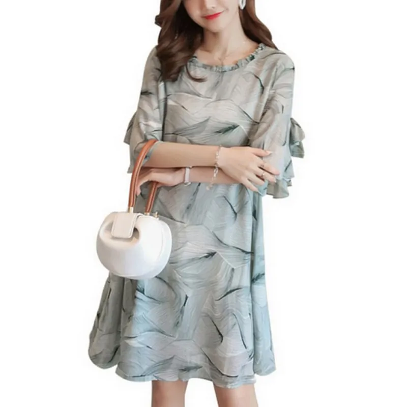 

PLAMTEE Fashion Printed Pregnant Dress Summer Bow Hollow Out Maternity Chiffon Dress Butterfly Sleeve Robe De Femme Premaman