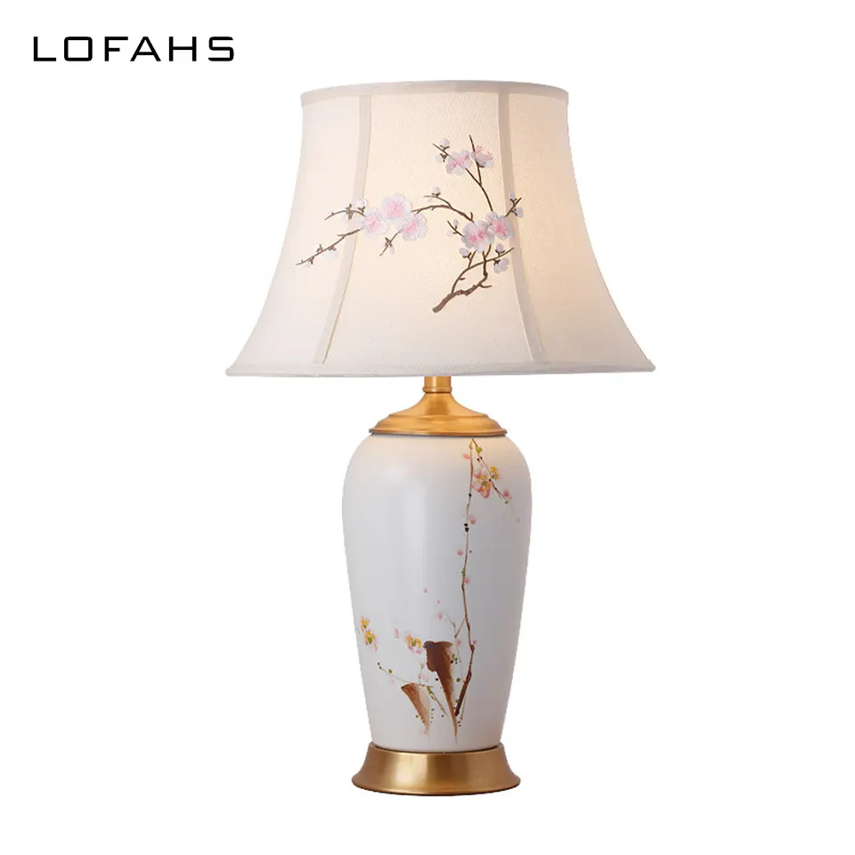 

Table lamp Handmade porcelain in Jingdezhen porcelain with shade and Copper base for bedroom art deco chinaware bed lamp YX6082