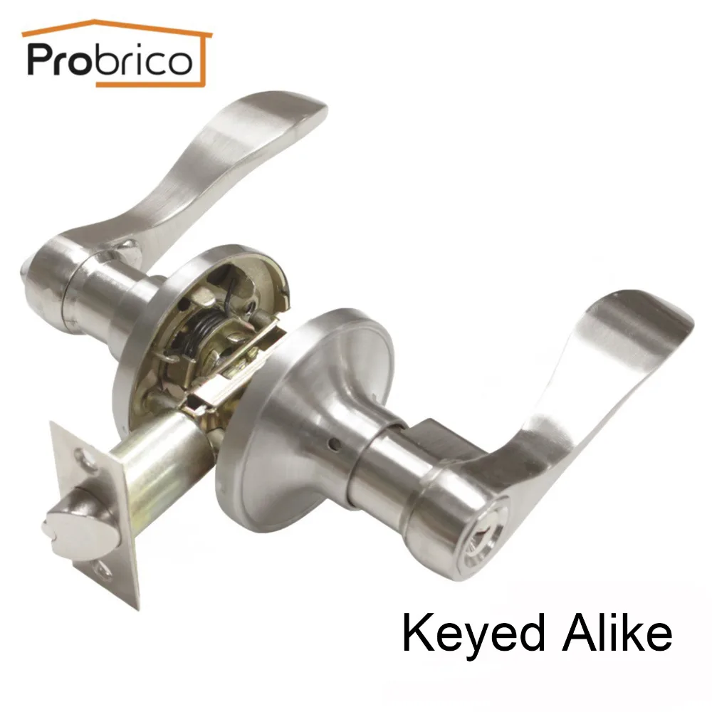 

Probrico Door Handle Lock Cylinder Front Back Lever Latch Keyed alike Entrance lock Home Security Interior Door Lock with 3 keys