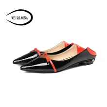 WEIQIAONA/Новинка; женская обувь; два способа ношения; удобная обувь плоская подошва; обувь из коровьей кожи с закрытым острым носком и v-образным вырезом; Сезон Четыре года; женская модельная обувь