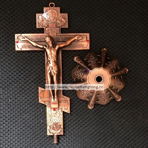 Ортодоксальный церковный металлический крест с камнями, стоящее распятие, церковное украшение, украшение для ортодоксального автомобиля, подвесной кулон - Окраска металла: Покрытие антикварной медью