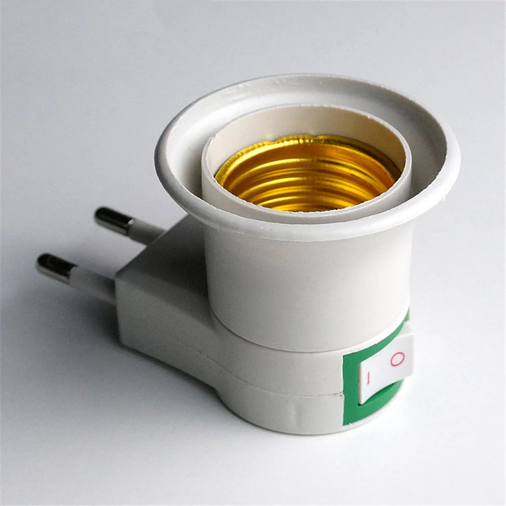 

E27 Lamp Bases EU Plug E27 LED Bulb Adapter Converter ABS Material Switch Button Suitable For LED, Halogen Lamp, CFL Bulb Lamp