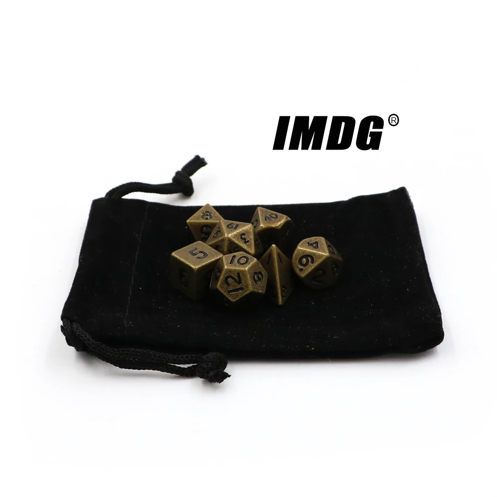 

IMDG 7pcs/set Mini RPG Game Dice Polyhedron Metal Dice DND Different Bronze Small Digital Game Dice