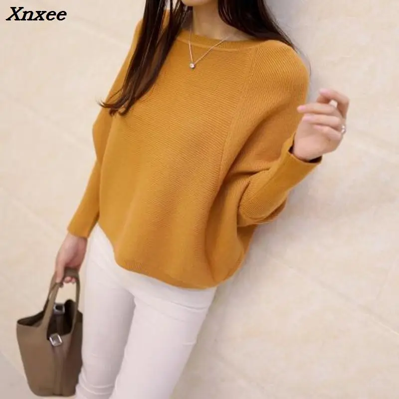 2018 spring  Korean  new women's low collar loose solid size sweater pullover BianFuShan female Xnxee
