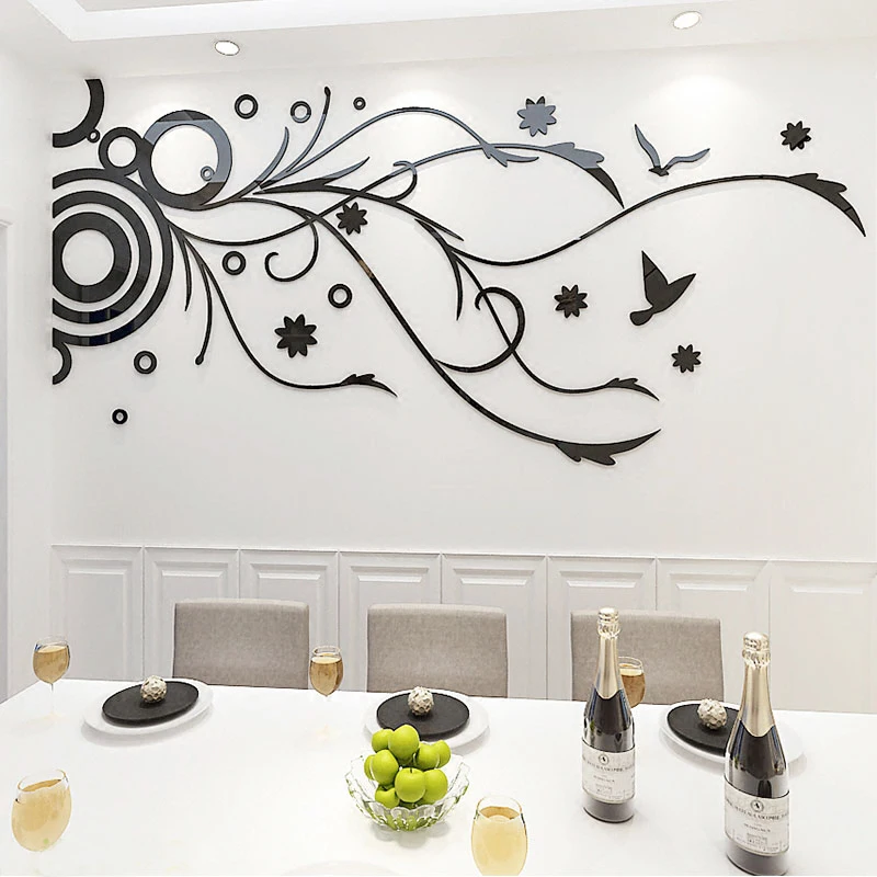 

Free shipping Art Flower vine Acrylic 3D Wall Stickers TV background wall DIY decor sticker Living room Bedroom Home decals