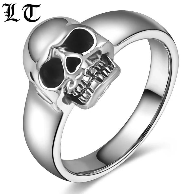 

LT Solid 925 Sterling Silver Skull Ring Men High Polished Punk Vintage Rings For Women Handmade Jewelry For Male Female