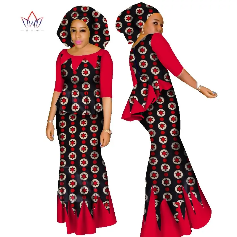 Высококачественный Африканский Женский комплект с юбкой Дашики, хлопковый комплект: укороченный топ и юбка+ головной платок, хороший пошив, женские костюмы, WY1437