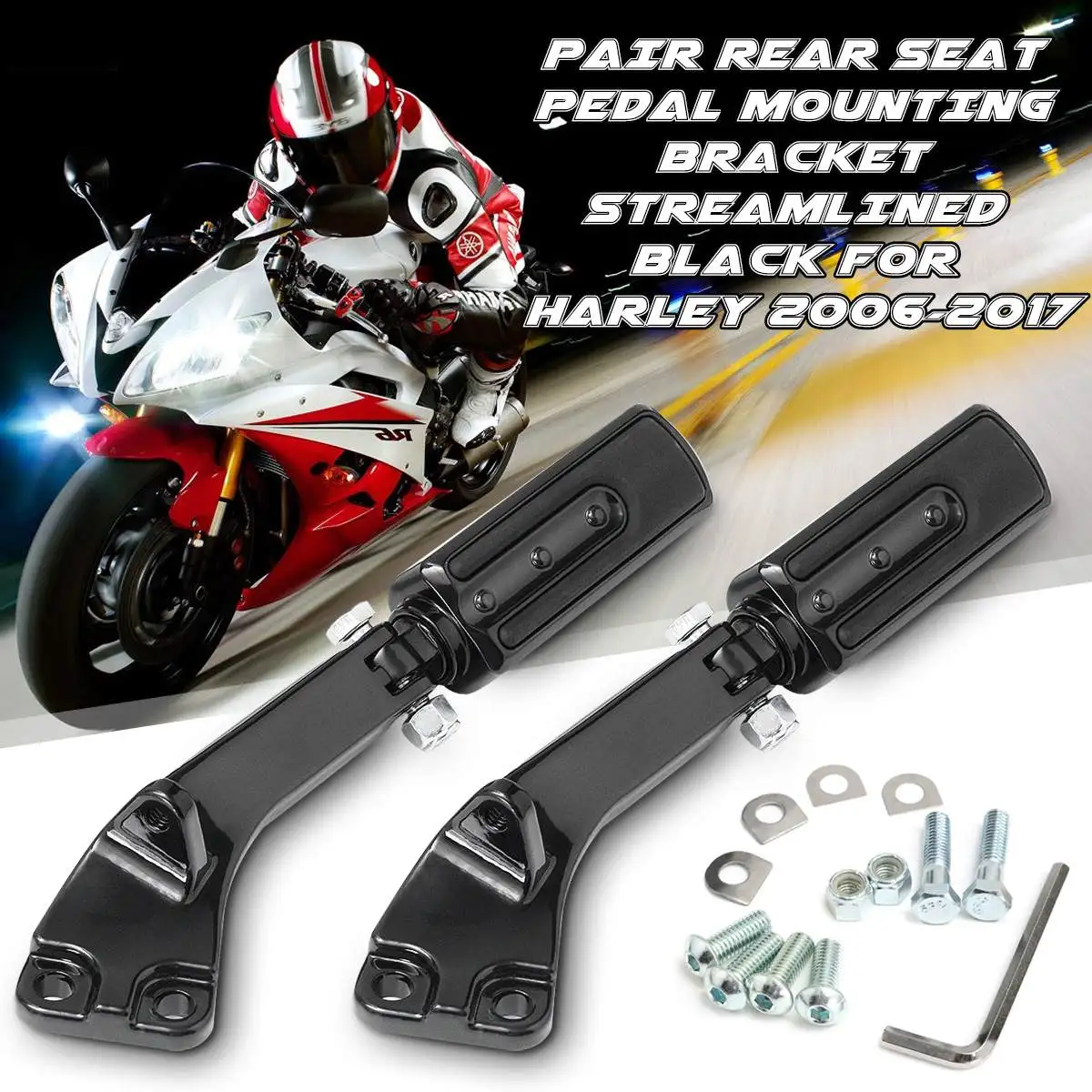 

Pair Rear Seat Pedal Foot Rests Bracket Streamlined Black 2006-2017 For Harley Motorcycle Accessories Parts Foot Rests Car Style