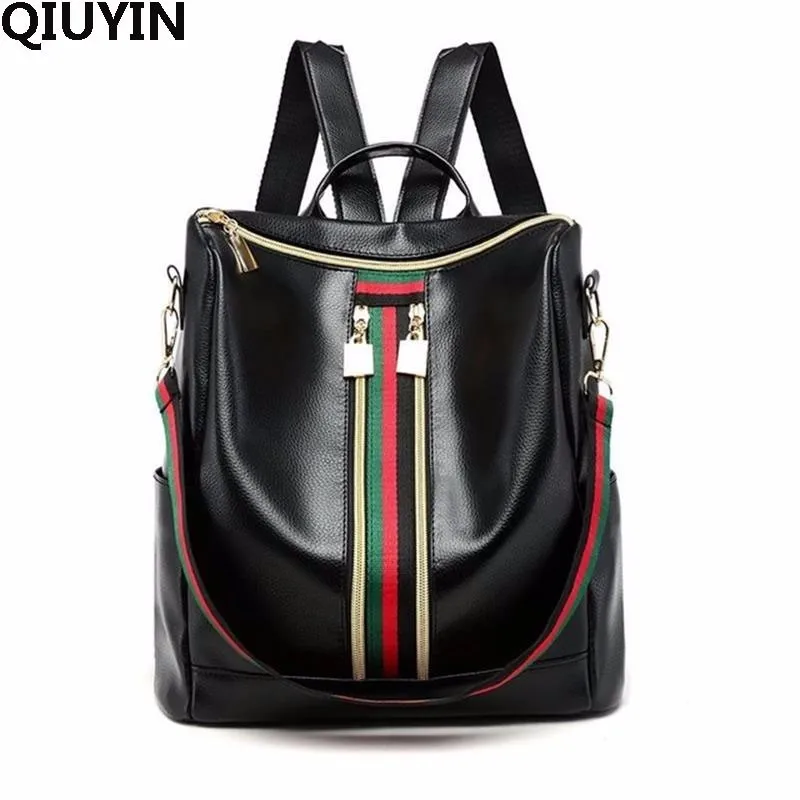 

QIUYIN Large Capacity FASHION Quality Leather Anti-thief Women Backpack Hair Ball School Bag for Teenager Male Travel Bags