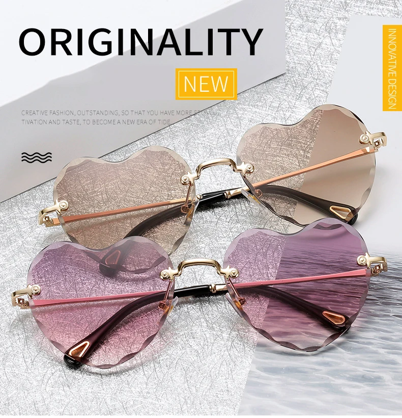 FS YURI YUAN солнцезащитные очки в форме сердца, женские модные солнцезащитные очки без оправы, брендовые дизайнерские сексуальные женские очки, яркие цвета, UV400