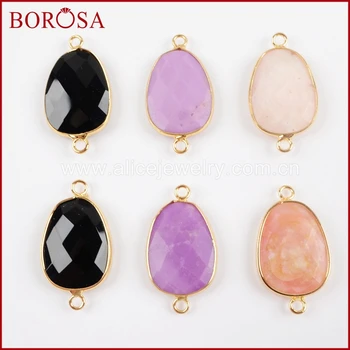 

BOROSA 5PCS Fashion Gold Color Multi-kind Natural Stone Black Agates Faceted Connector Double Bails for Bracelet Jewelry G1502