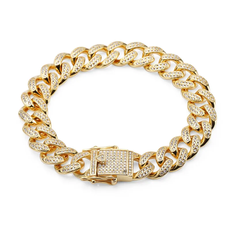 

Golden Bling Jewelry Gifts hand Chains Hip Hop Women Men Crystal Bangles CZ Stone Steel Zircon Full Rhinestones Bracelets