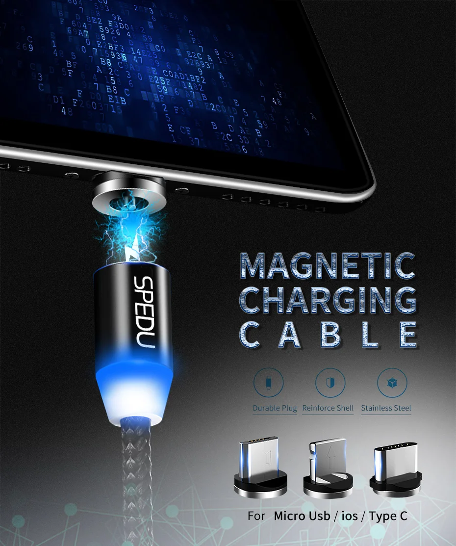 SPEDU 360 градусов usb быстрое зарядное устройство магнитный кабель для iphone xiaomi quick charge 3,0 micro usb type c Аксессуары для мобильных телефонов