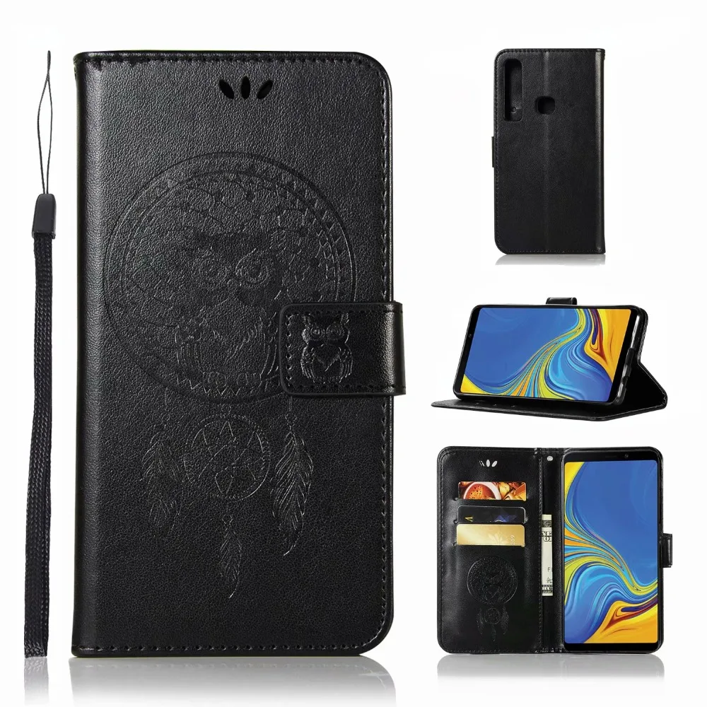 CoqueFOR Samsuing A9 2018 Phone Case PU Leather Cover Fundas Wallet Flip Owl wind chimes Relief Shell FOR | Мобильные телефоны и