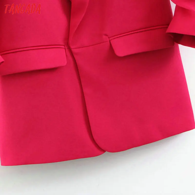 Tangada женский шикарный однотонный блейзер с карманами и пуговицами, офисный женский ярко-розовый блейзер, пальто с длинным рукавом, женская верхняя одежда, куртка, топы SL381