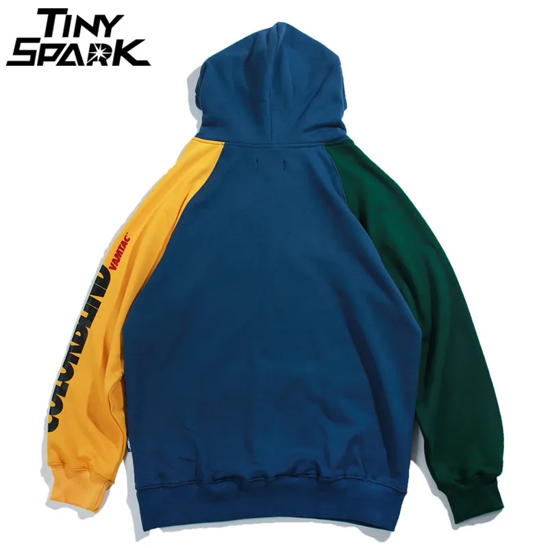  Hip Hop Hoodie Sweatshirt Mens Color Block Patchwork Harajuku Hoodie Streetwear Casual HipHop Pullo