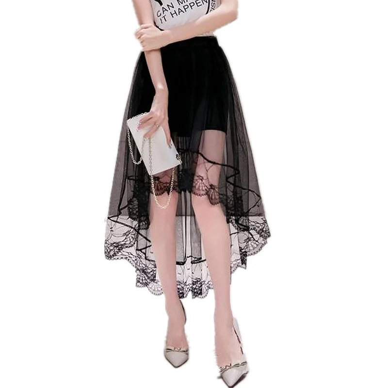 Women's Summer Irregular Skirt Swallowtail Skirt Casual Summer Net Yarn Fashion Women Skirts Large Lace Long Section Skirt 5SA56