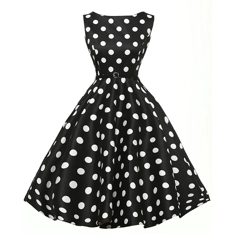 Kostlich 2018 Women Dot Printed Big Swing Dress Summer O-Neck Casual Ladies Dresses Hepburn Vintage Dress With Sashes Plus Size  (10)