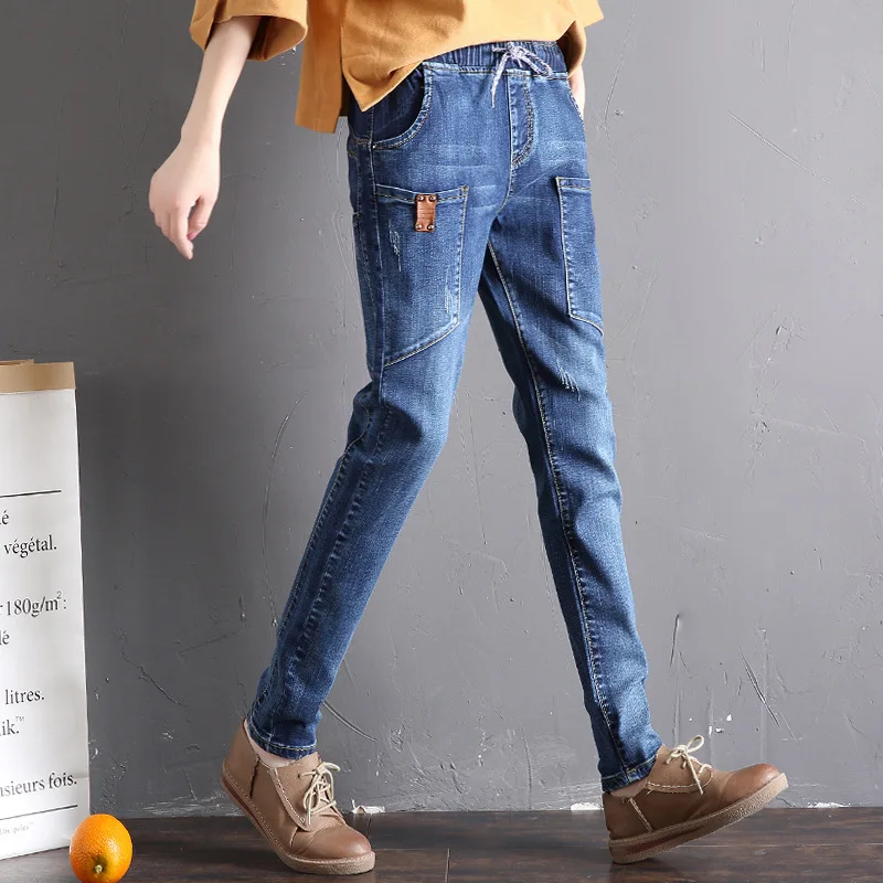 

2019 Harem Pants Women Elastic Waist Jeans Woman Loose Harem Jeans Plus Size Casual Mom Jeans For Women Trousers