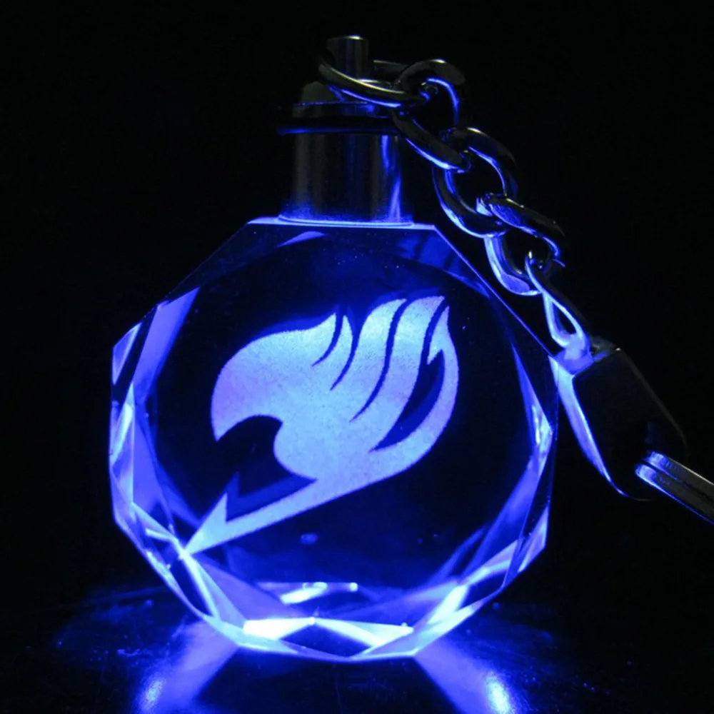 

1PC Fairy Tail Anime Mini Hatsune Miku Fairy Tail Crystal LED Light Charm Key Chain Key Ring Cosplay