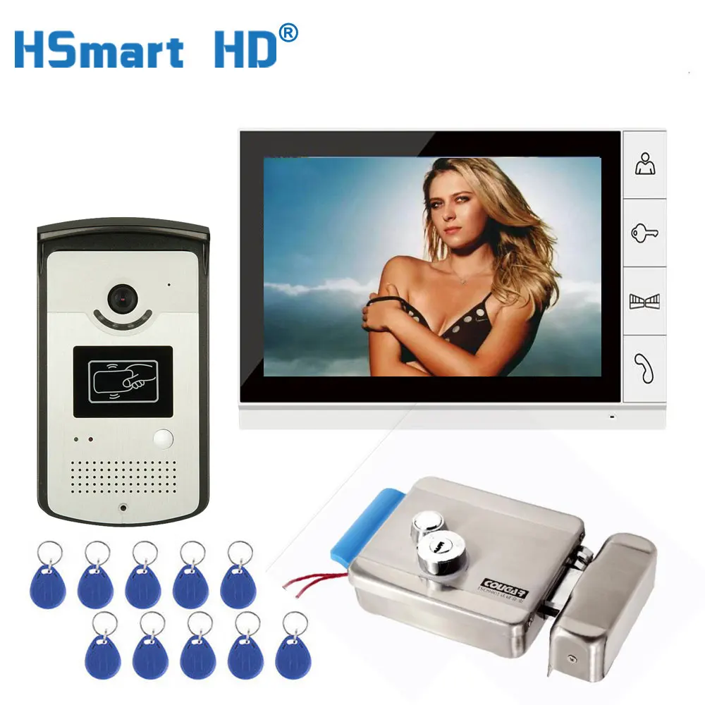 Wired 9\ Color Monitor Video Door Phone Video Intercom Doorbell System 1 Monitor 1 RFID Camera Waterproof + Electric Lock