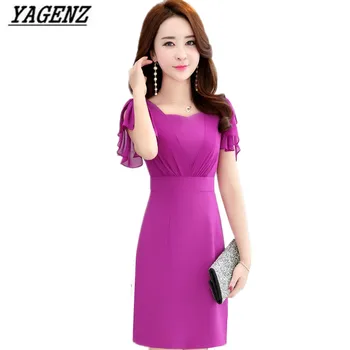 

YAGENZ Sexy Ladies Dresses 2017 High quality Summer Slim Elegant V-neck Package Hip Dress Casual Party Chiffon Dress Plus size