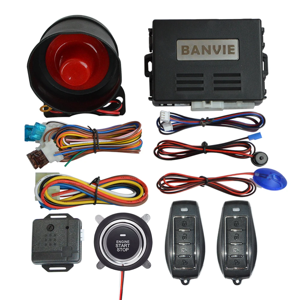 

1 Way Car alarm system with remote engine start and push start stop button