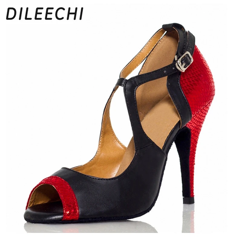 

DILEECHI high-heeled Snake PU Latin dance shoes female adult Ballroom dancing shoes Salsa samba Tango shoes