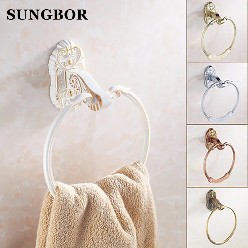 polished brass towel ring,Grilled white paint Gold plated towel ring,bathroom decorative towel
