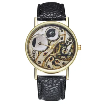 

FUNIQUE Women's Leather Band Bracelet Wrist Watch Casual Dress Gearwheel Dial Quartz Watch Student Sport Clock Watch Reloj Mujer