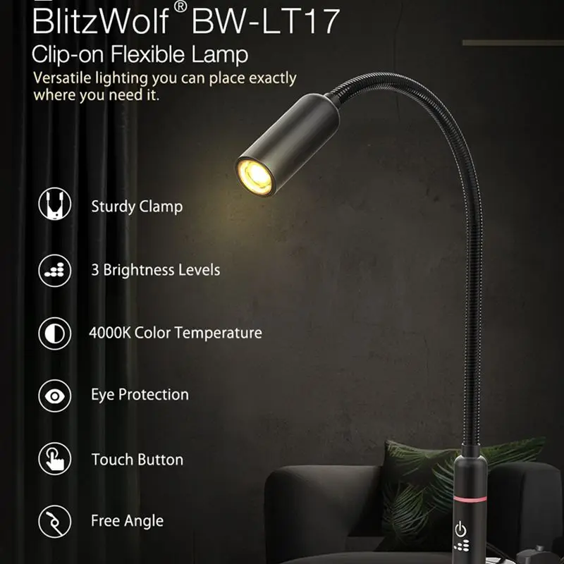  BlitzWolf Table Light Touch 2.8W On/off Switch Clip-on Flexible Table Desk Lamp Touch Sensor Dimmab